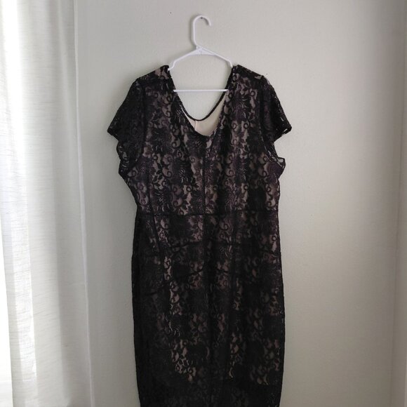 Lace Formal Midi Dress Black Plus Size 26 Wedding Event Cocktail - Picture 3 of 7